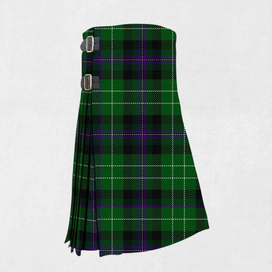 Handmade Hibs tartan kilt in green, white, and black football design
