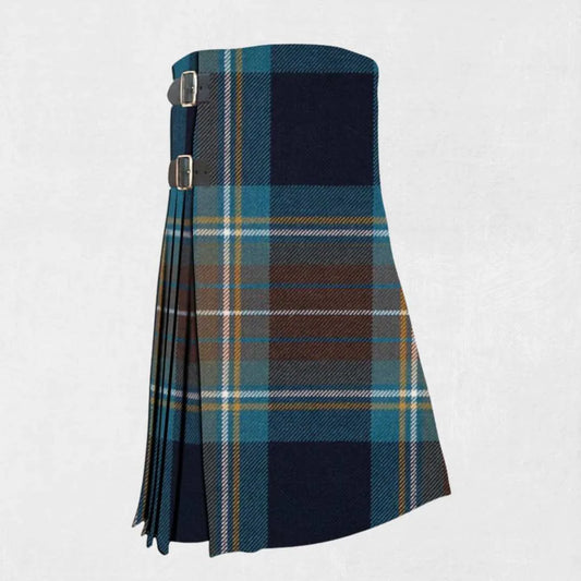 Handmade Holyrood tartan kilt in red, navy, yellow, and white check pattern
