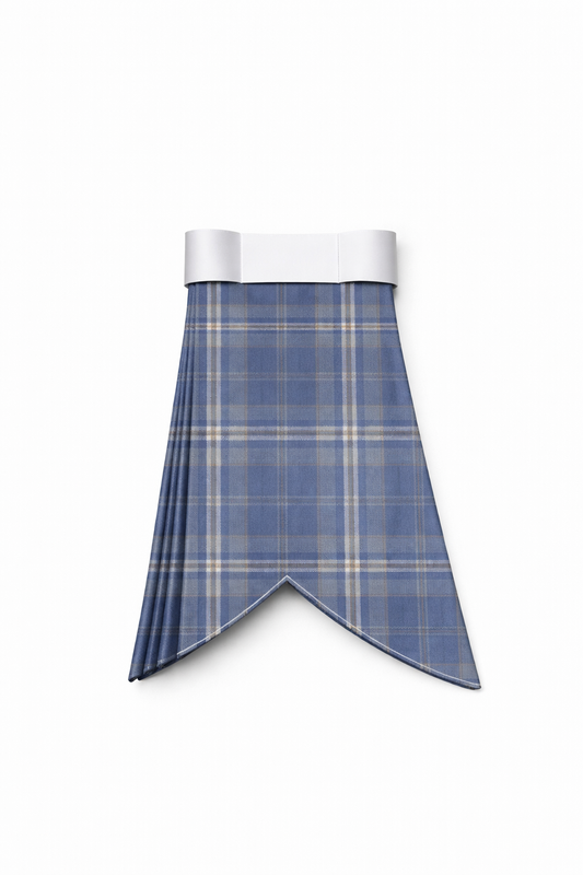 Hand Made Arran Mist tartan flashes worn with traditional Scottish kilt hose for Highland dress