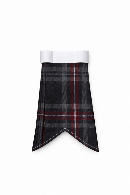 Hand Made Hebridean Heather tartan flashes worn with traditional Scottish kilt hose for Highland dress
