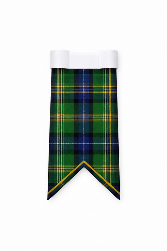 Hand Made Jones Clan tartan flashes worn with traditional Scottish kilt hose for Highland dress