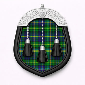 Hand made Ayrshire tartan sporran with traditional Scottish design worn with kilt

