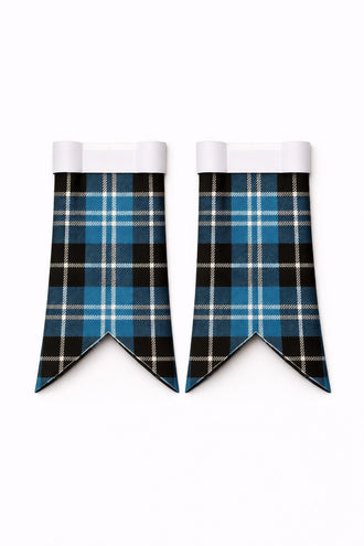 Handmade Clarke Ancient tartan kilt in green, navy, and red overcheck pattern
