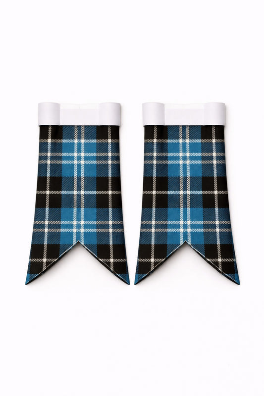 Handmade Clarke Ancient tartan kilt in green, navy, and red overcheck pattern
