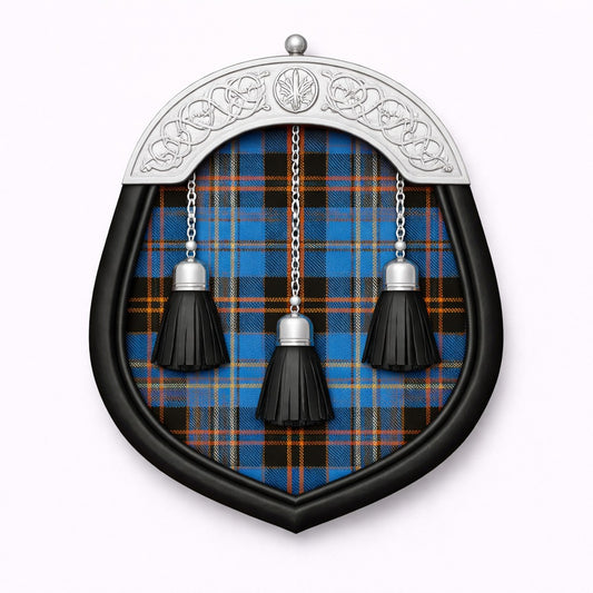 Handmade Angus tartan sporran with traditional Scottish design worn with kilt
