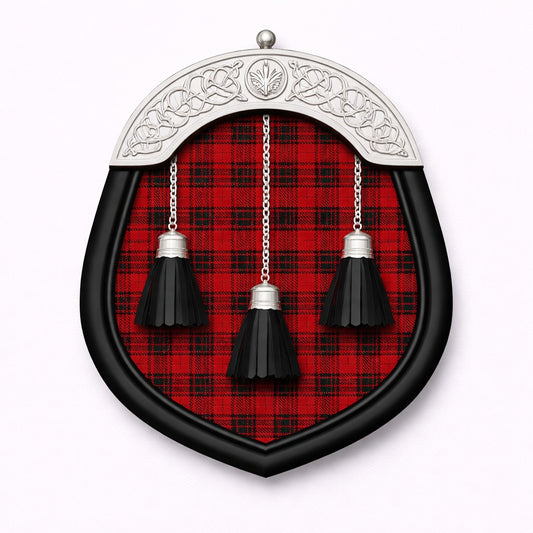 Handmade Brodie tartan sporran with traditional Scottish design worn with kilt
