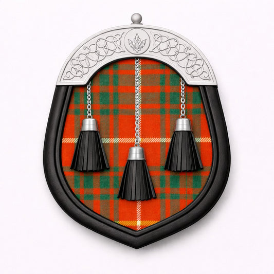 Handmade Bruce tartan sporran with traditional Scottish design worn with kilt
