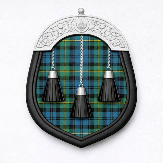 Handmade Campbell of Argyll tartan sporran with traditional Scottish design worn with kilt