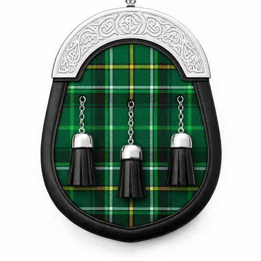 Handmade Celt tartan sporran with traditional Scottish design worn with kilt