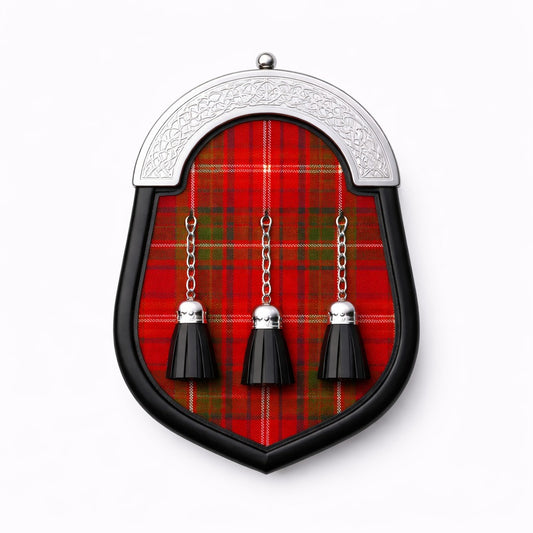 Handmade Chisholm tartan sporran with traditional Scottish design worn with kilt