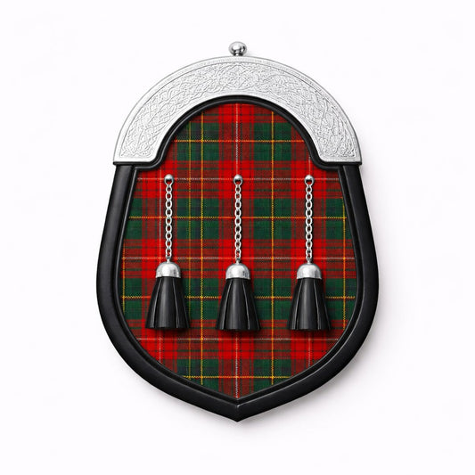 Handmade Christmas tartan sporran with festive Scottish design worn with kilt