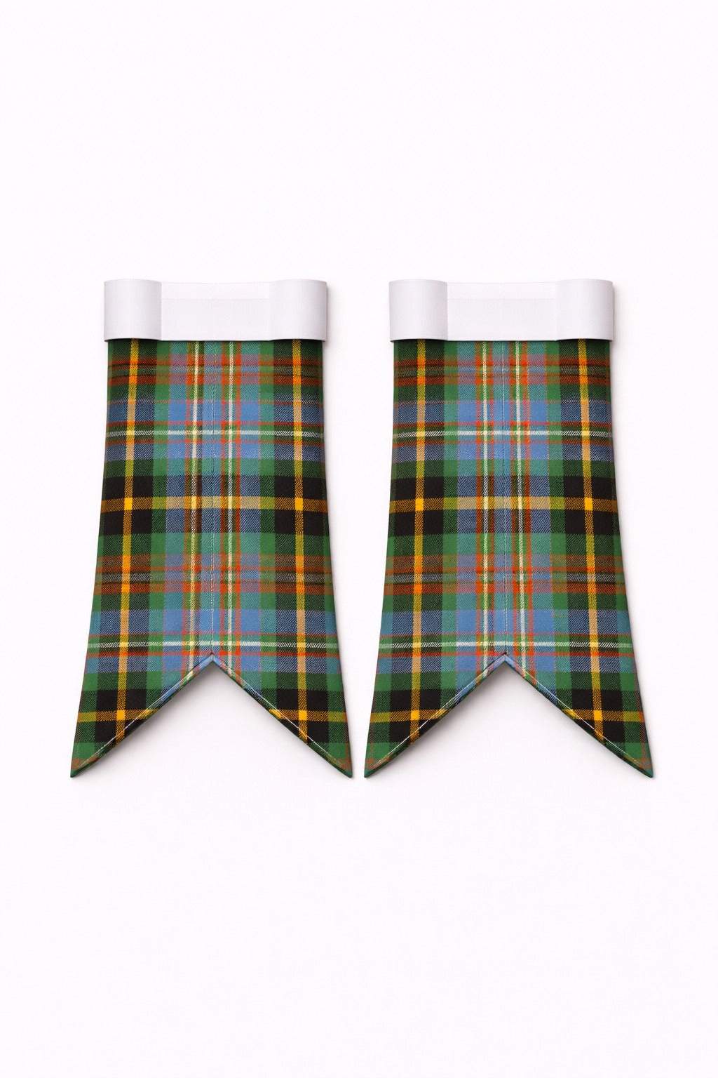 Handmade Cochrane tartan kilt in green, navy, and red overcheck pattern
