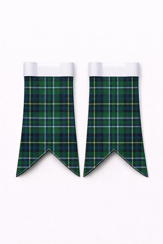 Handmade Cockburn tartan kilt in green, navy, and red overcheck pattern

