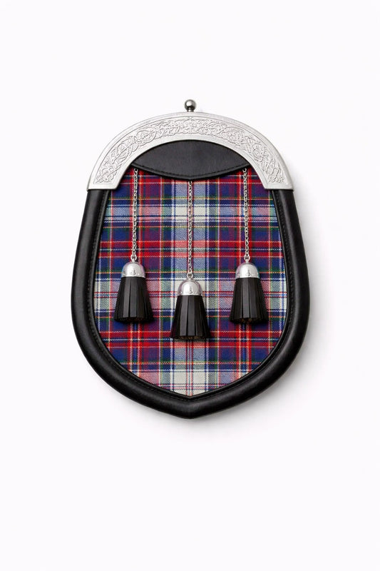Handmade Cooper tartan sporran with traditional Scottish design worn with kilt
