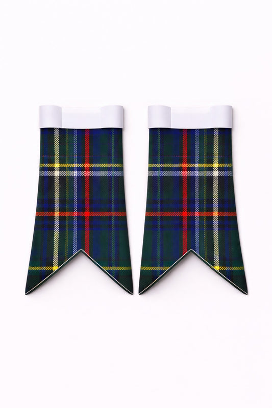 Handmade Cornish Hunting Tartan Flashes on kilt outfit showing premium stitching and design
