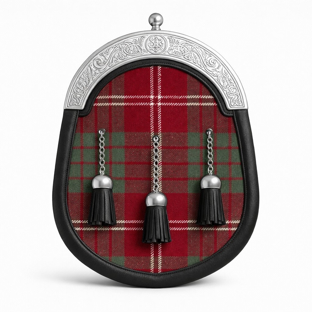 Handmade Crawford tartan sporran with traditional Scottish design worn with kilt