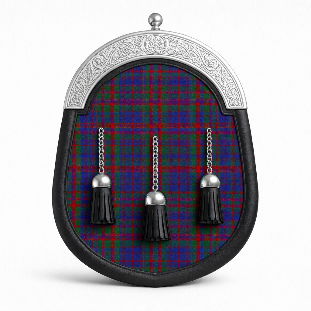 Handmade Cummings tartan sporran featuring traditional Scottish design with kilt