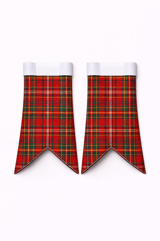 Handmade Dalziel Tartan Flashes displayed on traditional kilt outfit highlighting detailed craftsmanship