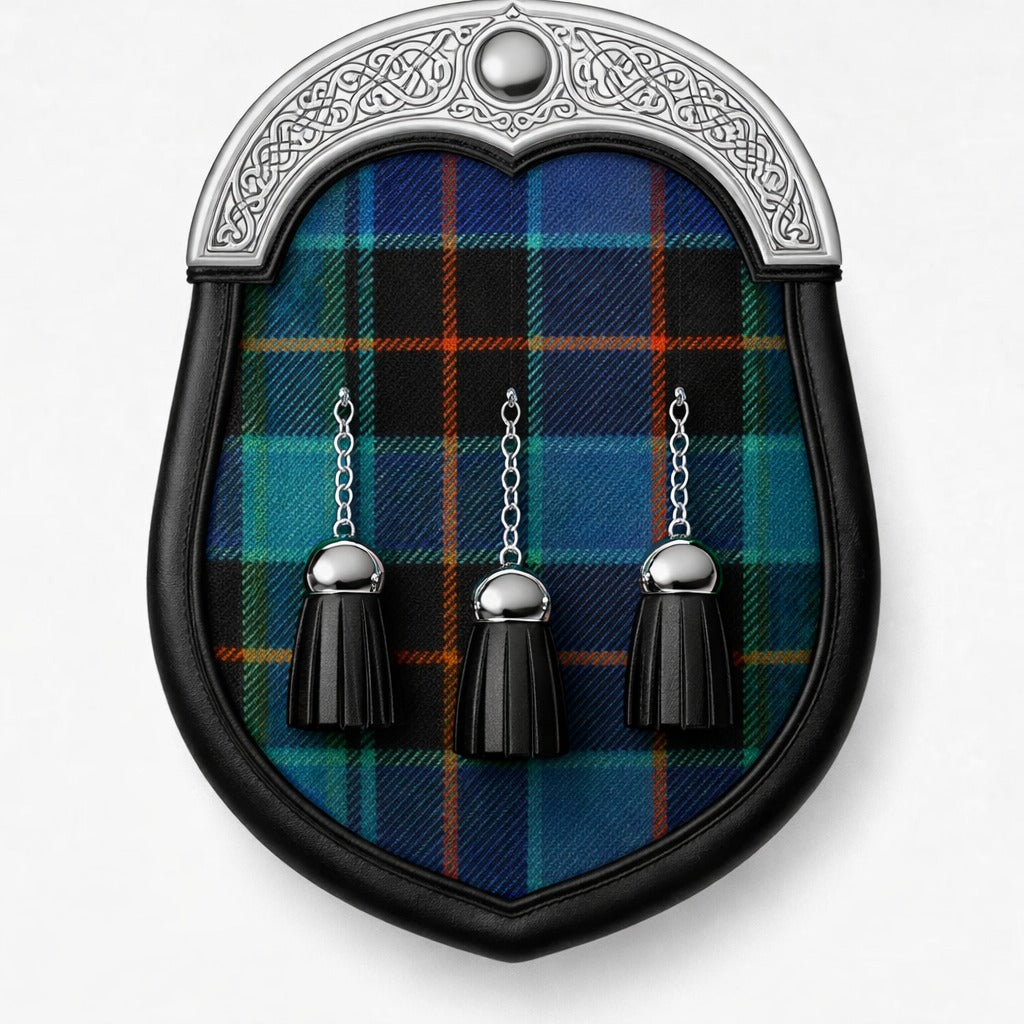 Handmade Davidson tartan sporran with traditional Scottish design worn with kilt