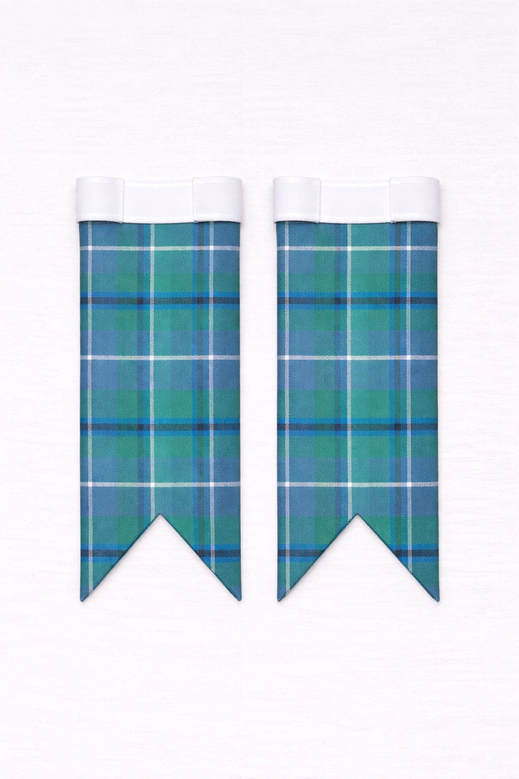 Handmade Douglas tartan flashes paired with traditional Scottish kilt hose for Highland dress