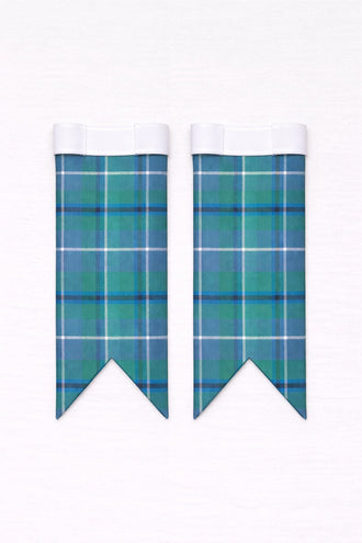 Handmade Douglas tartan flashes paired with traditional Scottish kilt hose for Highland dress