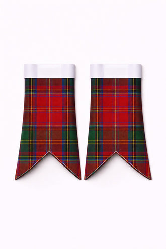 Handmade Drummond Tartan Flashes displayed on traditional kilt outfit showing premium craftsmanship