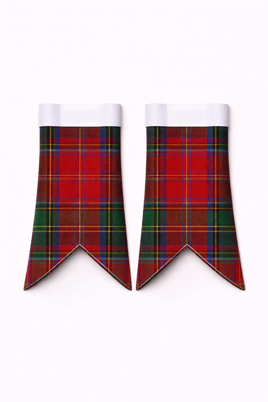 Handmade Drummond Tartan Flashes displayed on traditional kilt outfit showing premium craftsmanship