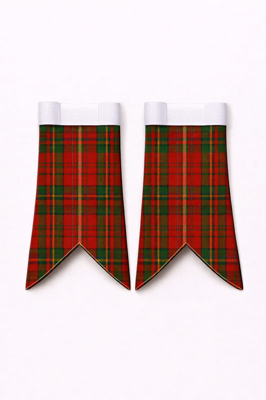 Handmade Dunbar Tartan Flashes displayed on traditional kilt outfit showing detailed craftsmanship