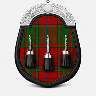 Handmade Dunbar tartan sporran with traditional Scottish design worn with kilt