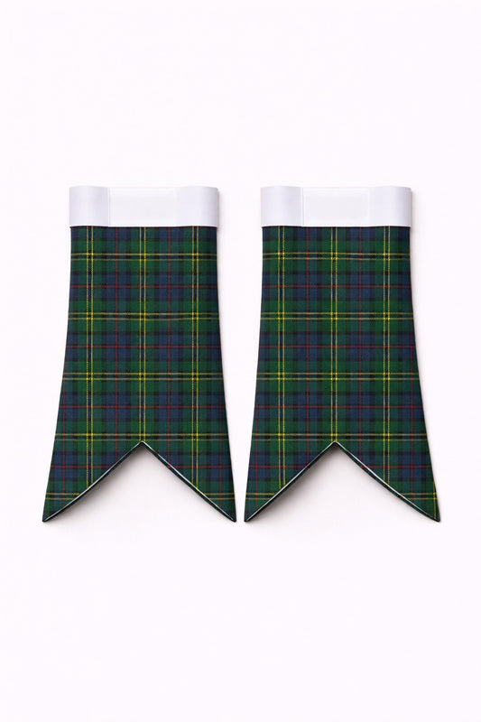 Handmade Duncan Tartan Flashes displayed on traditional kilt outfit showing premium craftsmanship