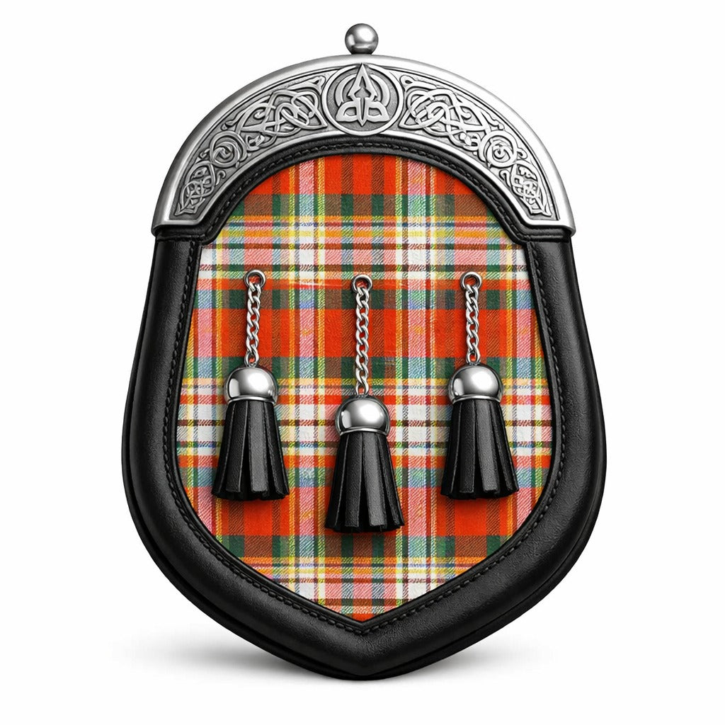 Handmade Dundee tartan sporran with traditional Scottish design worn with kilt