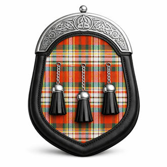 Handmade Dundee tartan sporran with traditional Scottish design worn with kilt