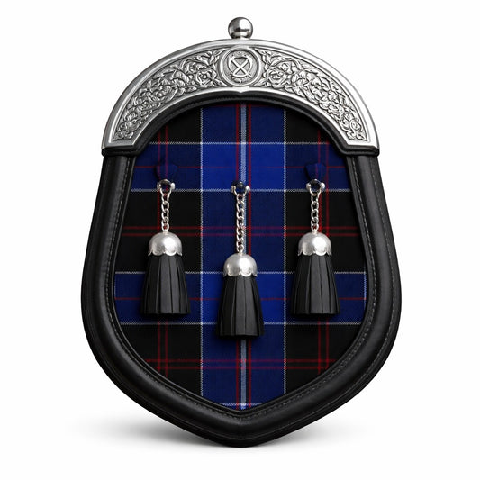 Handmade Dunlop tartan sporran with traditional Scottish design worn with kilt