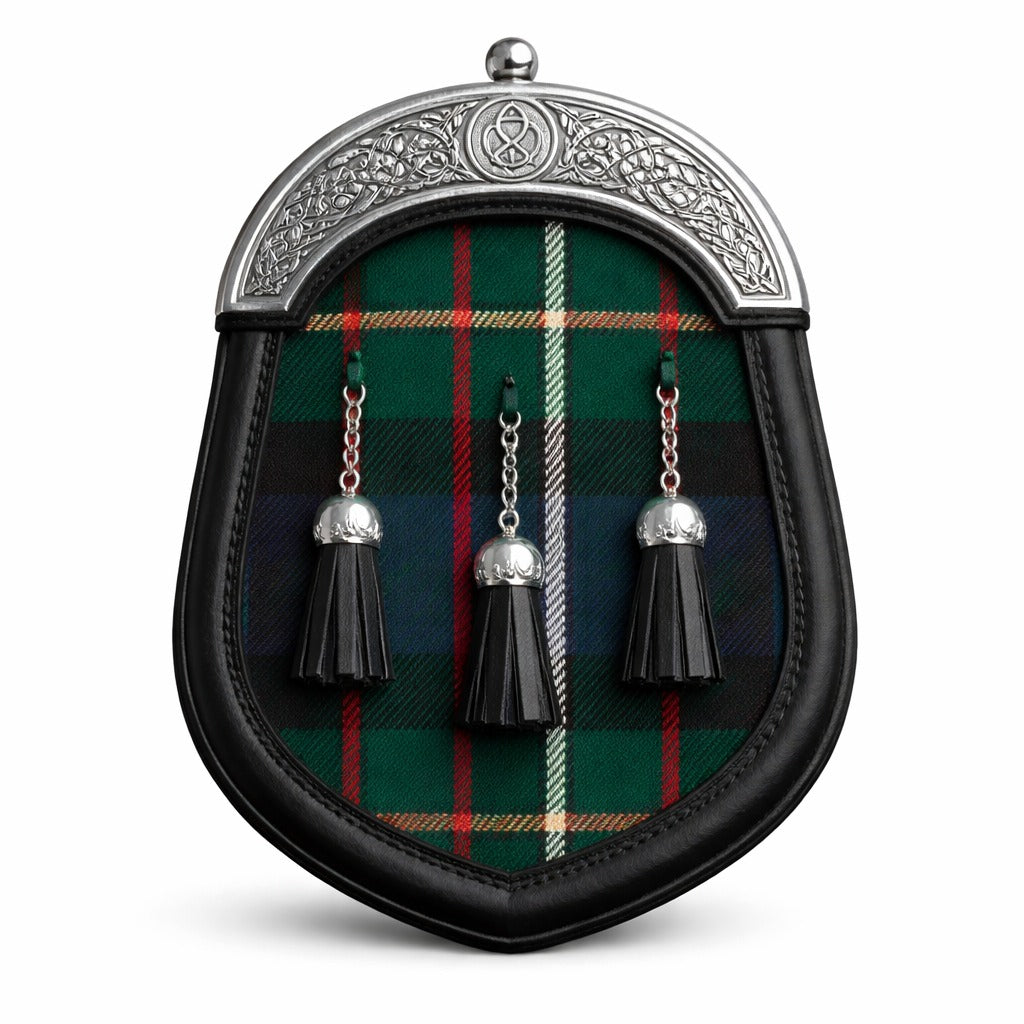 Handmade Ferguson tartan sporran with traditional Scottish design worn with kilt