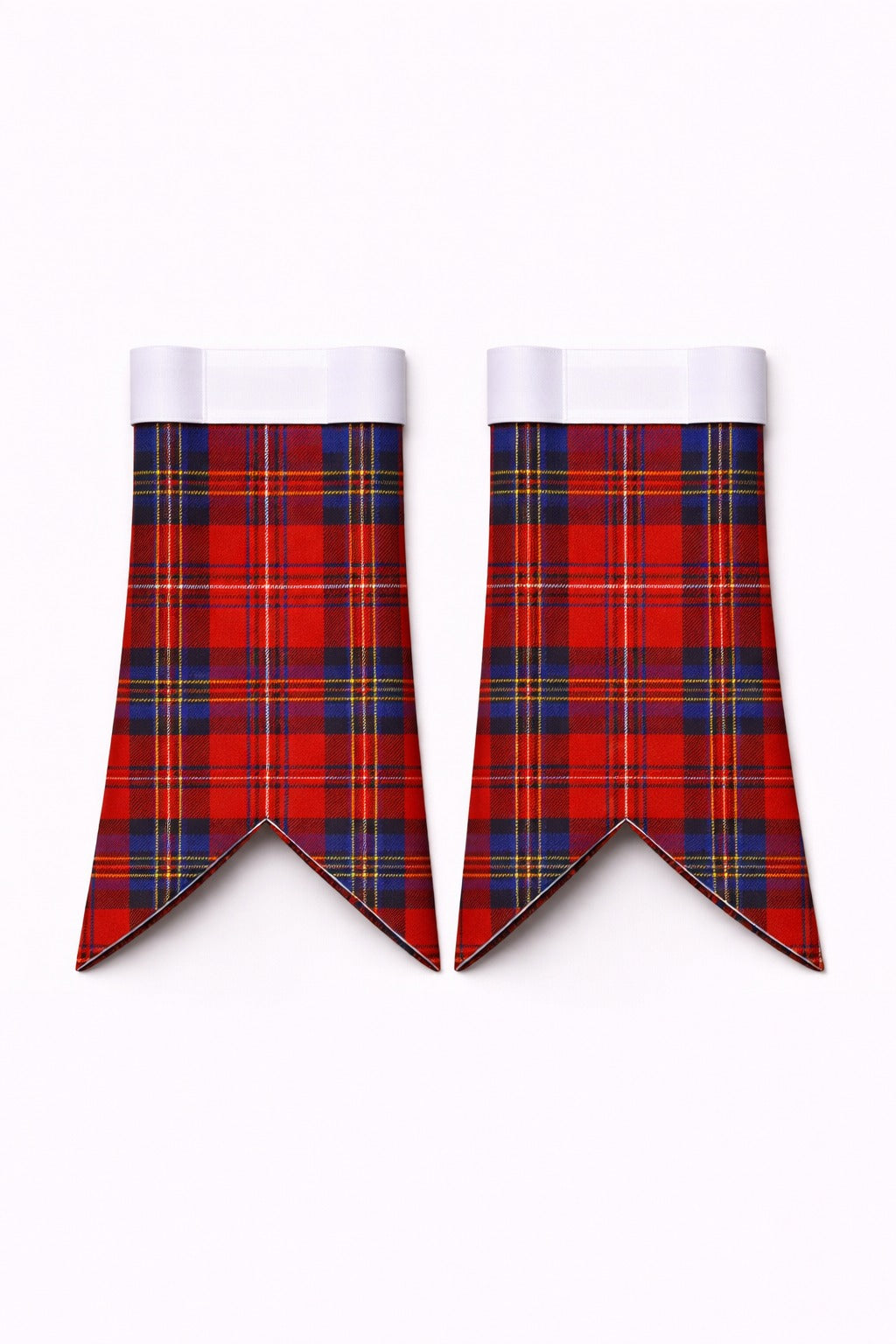 Handmade Fife Tartan Flashes displayed on traditional kilt outfit showing detailed craftsmanship