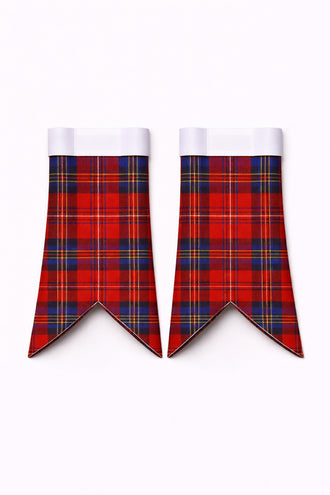 Handmade Fife Tartan Flashes displayed on traditional kilt outfit showing detailed craftsmanship
