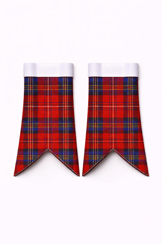 Handmade Fife Tartan Flashes displayed on traditional kilt outfit showing detailed craftsmanship