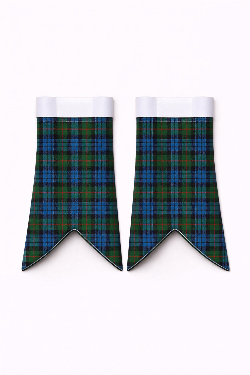 Handmade Fletcher Tartan Flashes displayed on traditional kilt outfit showing detailed craftsmanship
