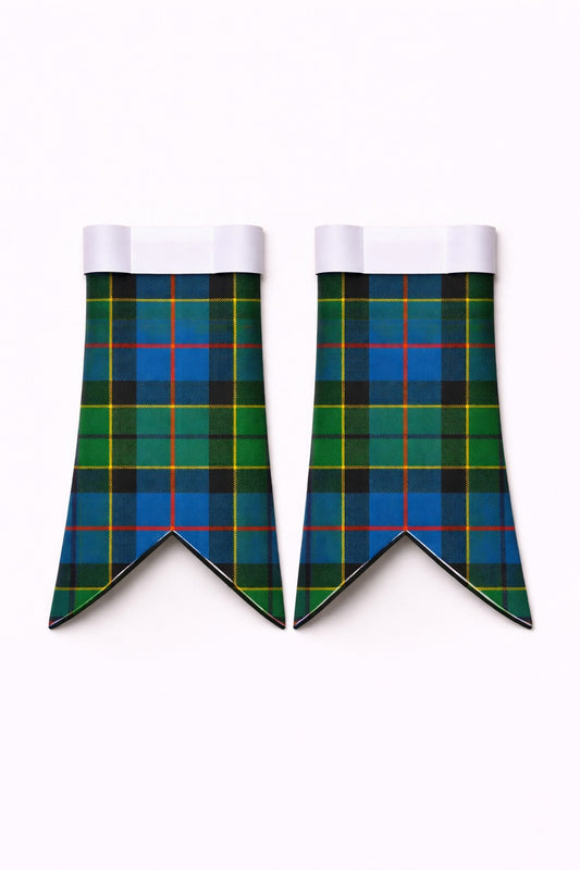 Handmade Forsyth Tartan Flashes displayed on traditional kilt outfit showing detailed craftsmanship