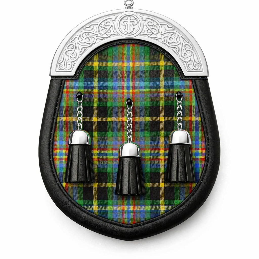 Handmade Forsyth tartan sporran with traditional Scottish design worn with kilt
