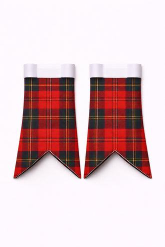Handmade Fraser Tartan Flashes displayed on traditional kilt outfit showing detailed craftsmanship
