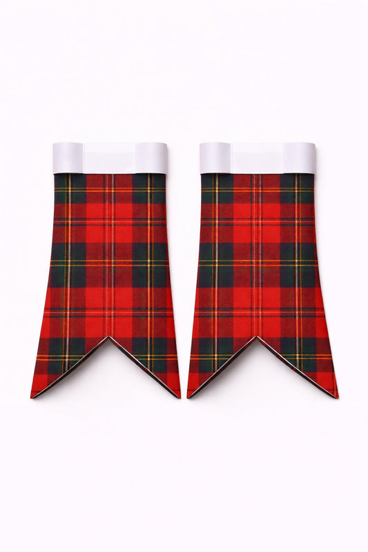 Handmade Fraser Tartan Flashes displayed on traditional kilt outfit showing detailed craftsmanship