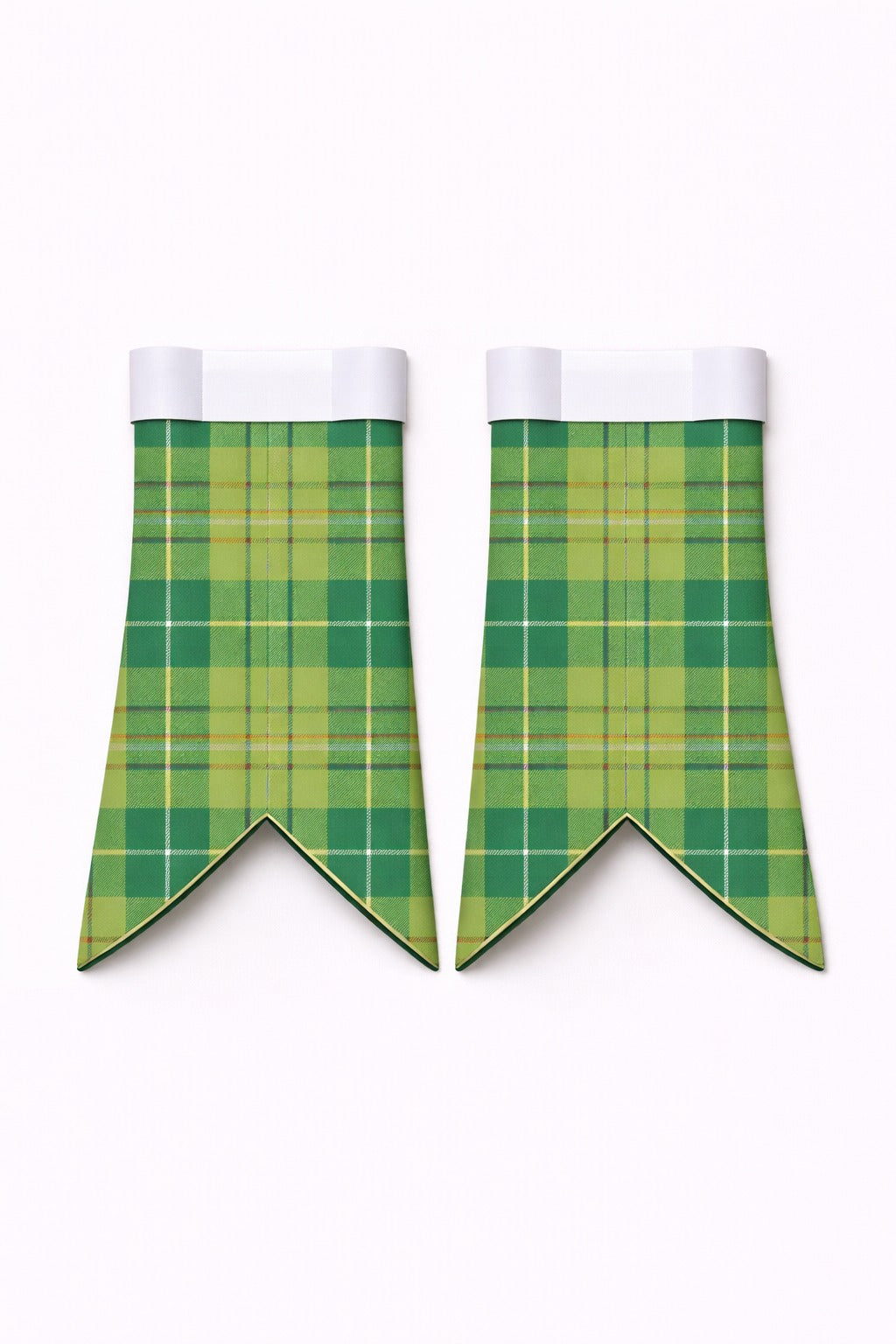 Handmade Galloway Hunting tartan flashes worn with traditional Scottish kilt hose