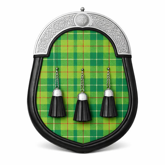Handmade Galloway Hunting tartan sporran with traditional Scottish design worn with kilt