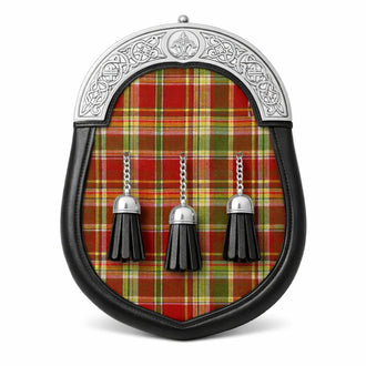 Handmade Gibson tartan sporran with traditional Scottish design worn with kilt