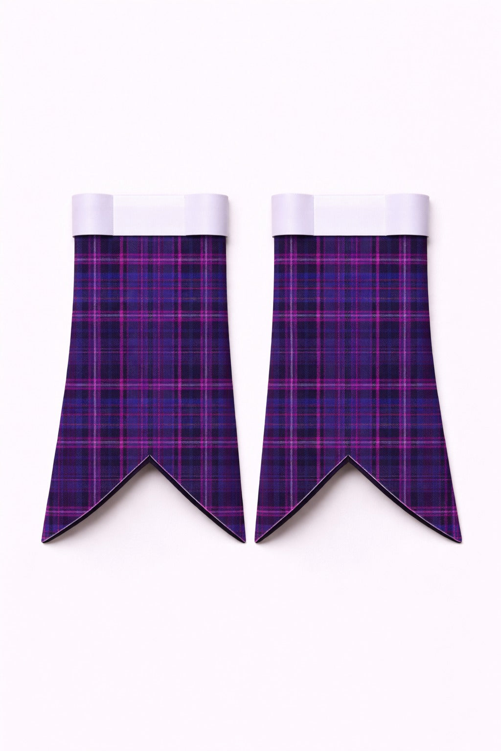Handmade Gilmour tartan flashes worn with traditional Scottish kilt hose