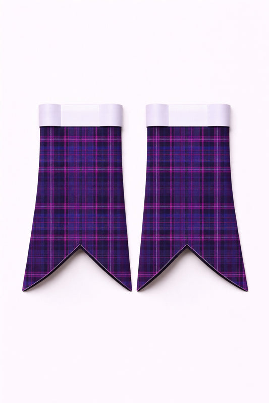 Handmade Gilmour tartan flashes worn with traditional Scottish kilt hose