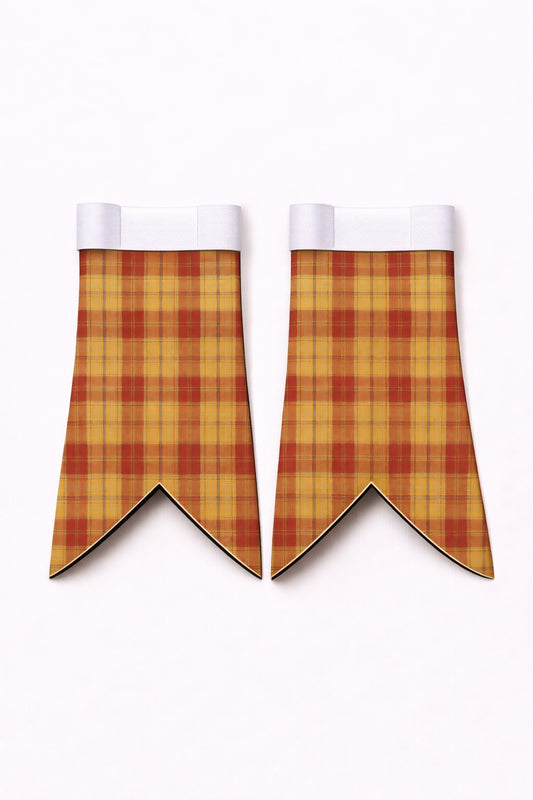Handmade Glen Affric tartan flashes worn with traditional Scottish kilt hose