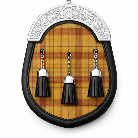 Handmade Glen Affric tartan sporran with traditional Scottish design worn with kilt