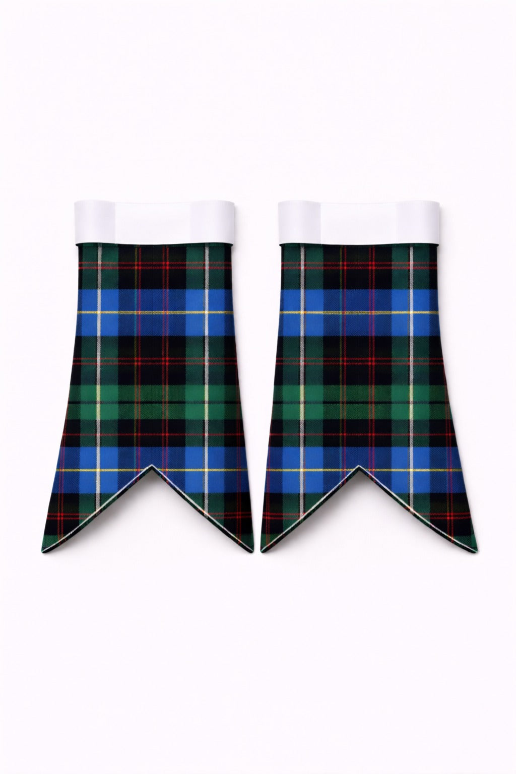 Handmade Hall tartan flashes worn with traditional Scottish kilt hose